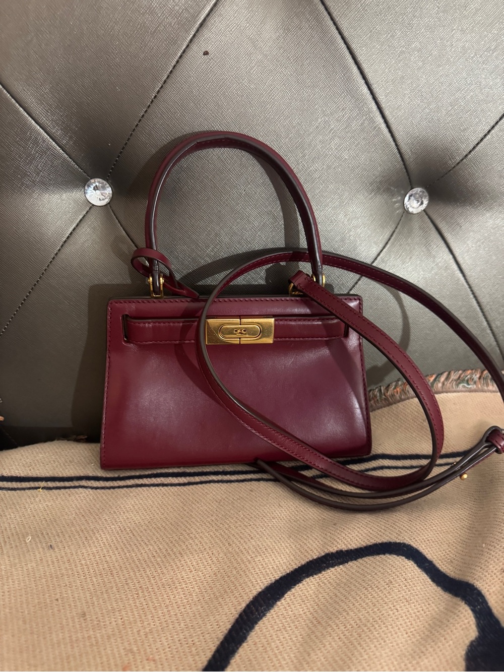 Tory Burch Burgundy Mini Top-Handle Crossbody with Gold Hardware